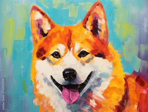 Bright and spirited Shiba Inu in oil surrounded by bold retro colors © Rungkan