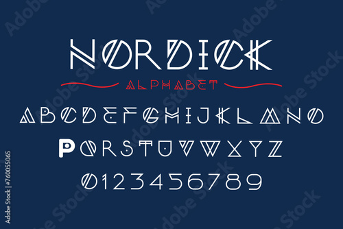 Editable typeface vector. Nordick sport font in american style for football, baseball or basketball logos and t-shirt.	 photo