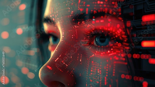 Realistic Artificial intelligence. Computer mind connections head. Human 3D head with circuit board inside. Engineering concept. Technology web background. Virtual concept