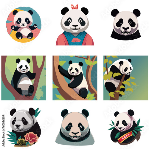 National Panda Day, Panda illustrations collection, Cute panda characters, Cartoon pandas set, Adorable panda drawings, Panda mascot designs, Playful panda art, Panda clipart series, Panda with bamboo © drsult