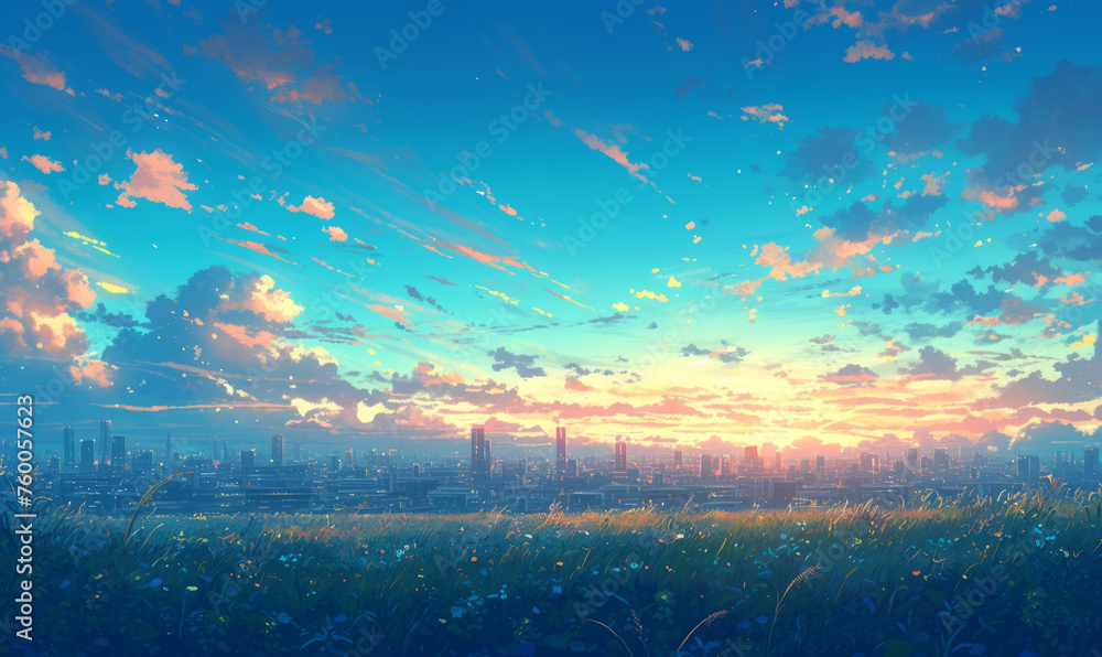 Beautiful anime cel colorful background - obrazy, fototapety, plakaty 
