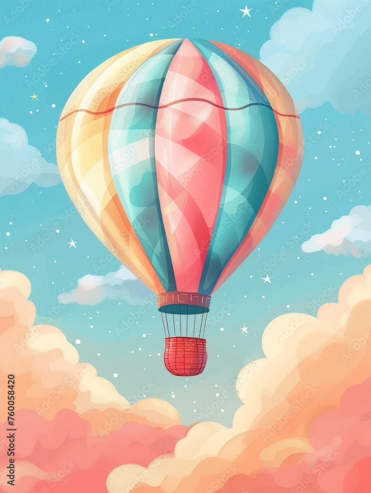 Fototapeta premium Pastel Hot Air Balloon Nursery Clipart Generative AI