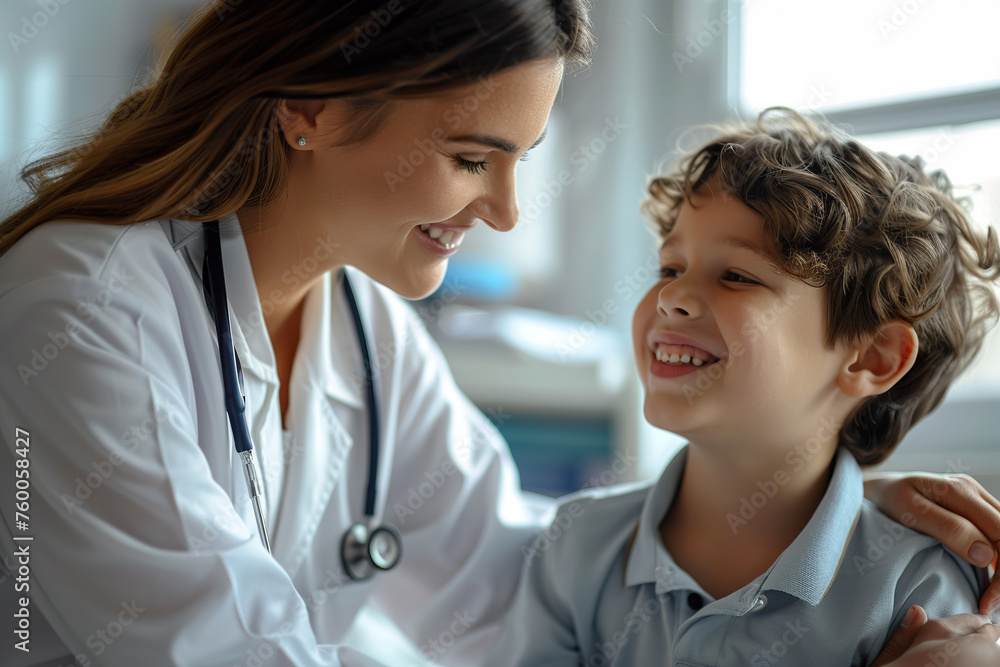 close up view of smiling child being attended to by doctor. AI generative close up view of smiling child being attended to by doctor. AI generative