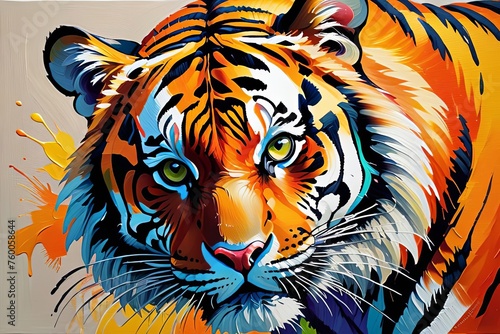 Oil Painting of a Wild Colorful Tiger