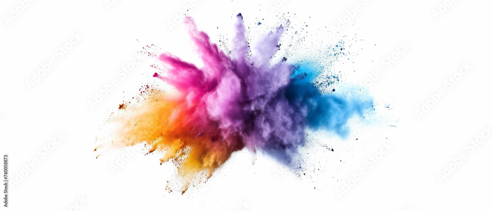 A dynamic burst of colored powder creates a stunning abstract explosion on a white background