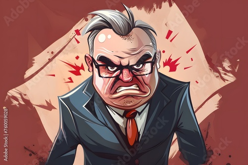 Illustration of angry boss. Cartoon caricature design.