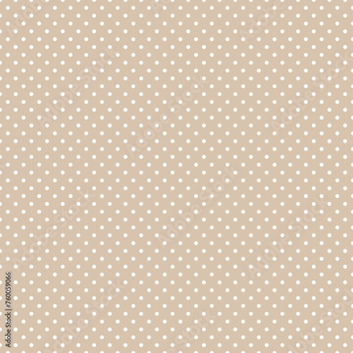 Beige and white polka dot pattern, seamless texture background. Minimal fashionable design. Polka dots trendy background, tile. For fabric pattern, card, decor, wrapping paper