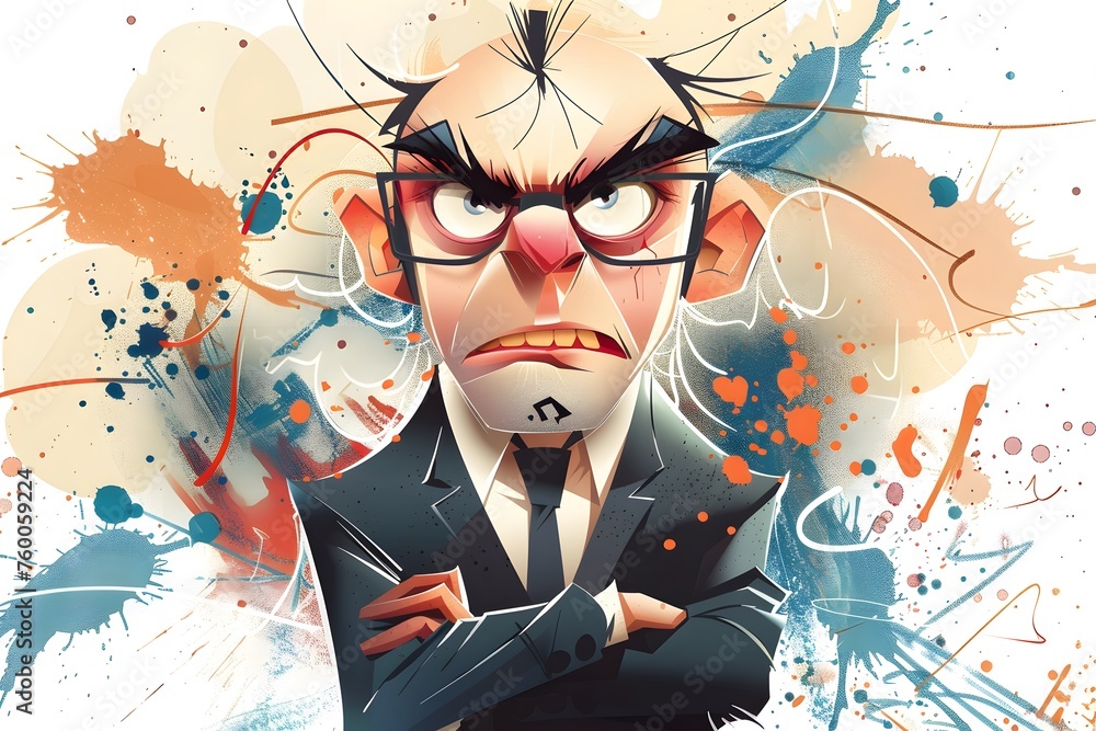 Illustration of angry boss. Cartoon caricature design. - obrazy, fototapety, plakaty 