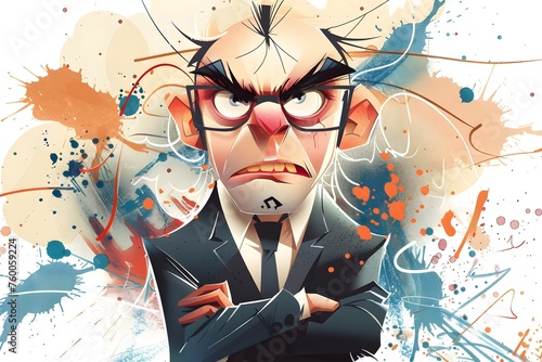 Illustration of angry boss. Cartoon caricature design.