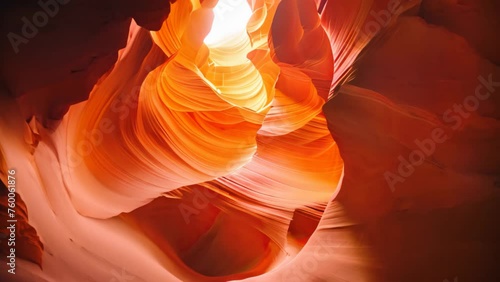 Antelope Canyon in Arizona, USA. Unusual colorful sandstone formations in deserts of Arizona are popular destination for hikers, The interior of the narrow walls of the winding, AI Generated photo