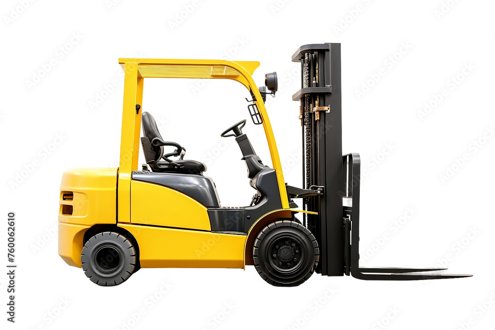 Industrial yellow forklift, positioned for efficient warehouse operations.