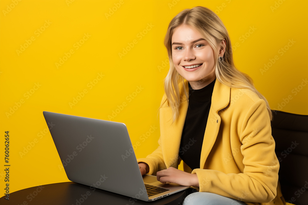 Young pretty blonde girl over isolated colorful background working with a laptop Young pretty blonde girl over isolated colorful background working with a laptop