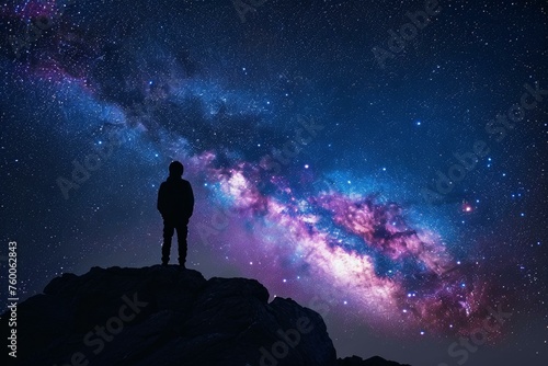 Astronomer man planet starry sky night. Nature child. Generate Ai