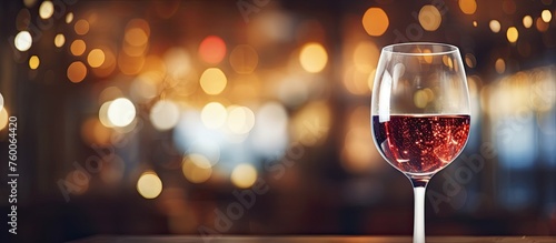 A glass of red wine is elegantly displayed on a table, showcasing the beautiful stemware and rich liquid within. The barware adds to the sophistication of the scene