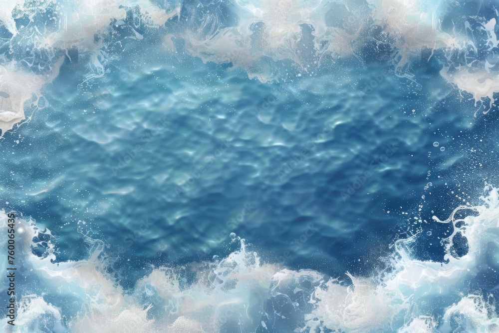 Blue ocean foamy water splash isolated on transparent background. Natural nautical frame, spume froth design element, realistic 3D modern illustration.