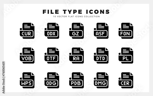 15 File Type Glyph icon pack. vector illustration.