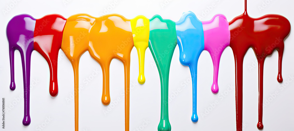 Colorful paint dripping Isolated on white background