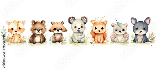Cute Animals Watercolor hand-painted Illustration Isolated on white background