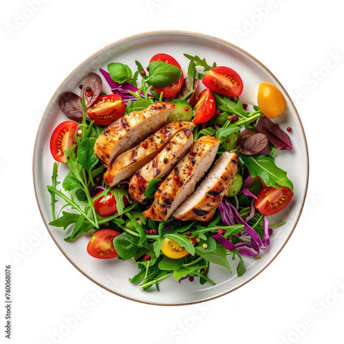 Grilled Chicken Salad with Tomatoes  Isolated on a Transparent Background 