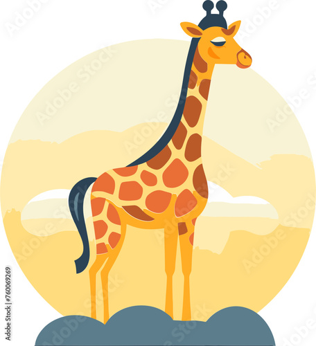 Giraffe with Tropical Leaves Vector Illustration
