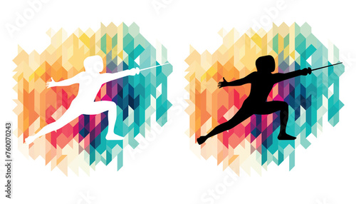 Fencing colorful icons on a transparent background