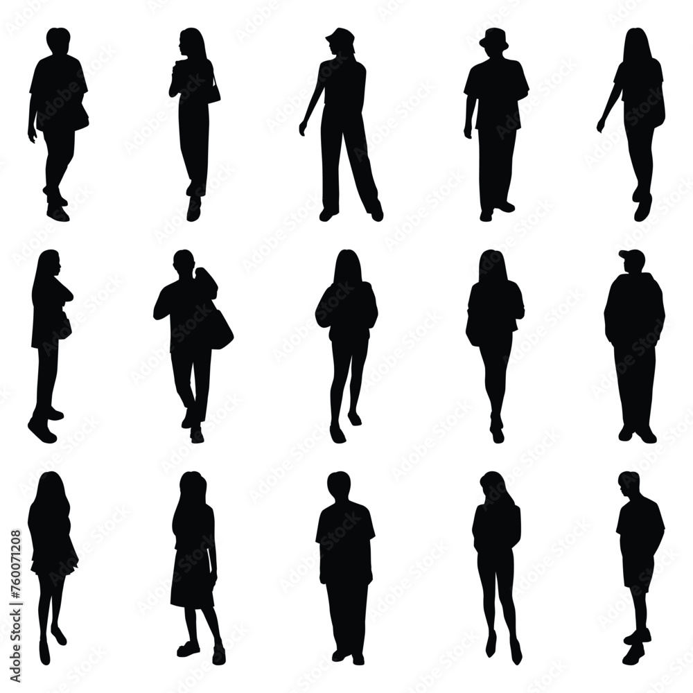 Vector collection set of individual people silhouettes.	
