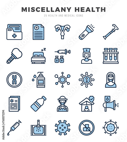 Collection of MISCELLANY HEALTH 25 Two Color Icons Pack.