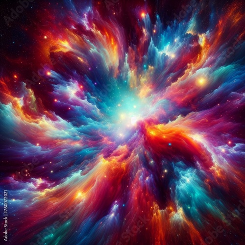 A psychedelic explosion of colors in a cosmic nebula  swirling and dancing in the vastness of space.