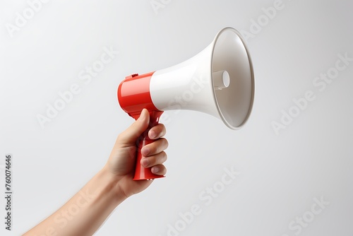 Megaphone in hand isolated on white background. 3d rendering