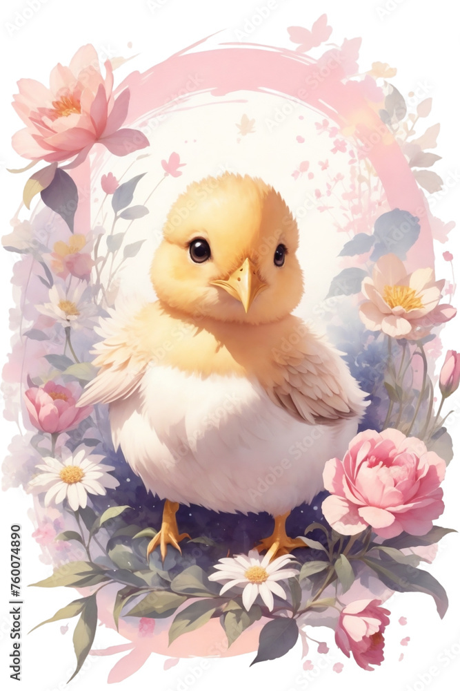 cute chick with pink flowers cute chick with pink flowers