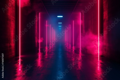 Neon-lit Corridor Engulfed in Mist