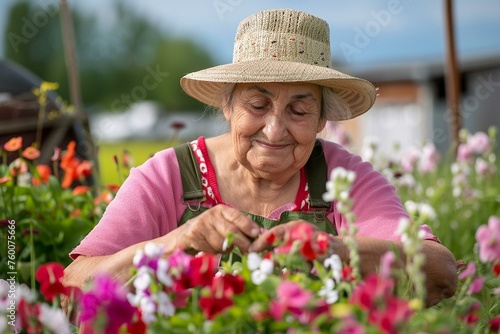 Elderly Woman Immersed in Gardening