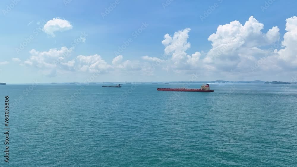 Aerial shot of oil tanker sailing, Singapore Straits, Singapore Aerial shot of oil tanker sailing, Singapore Straits, Singapore