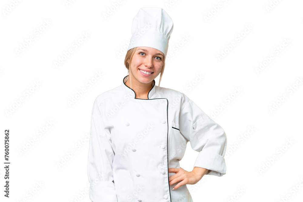 Young chef woman over isolated chroma key background laughing Young chef woman over isolated chroma key background laughing