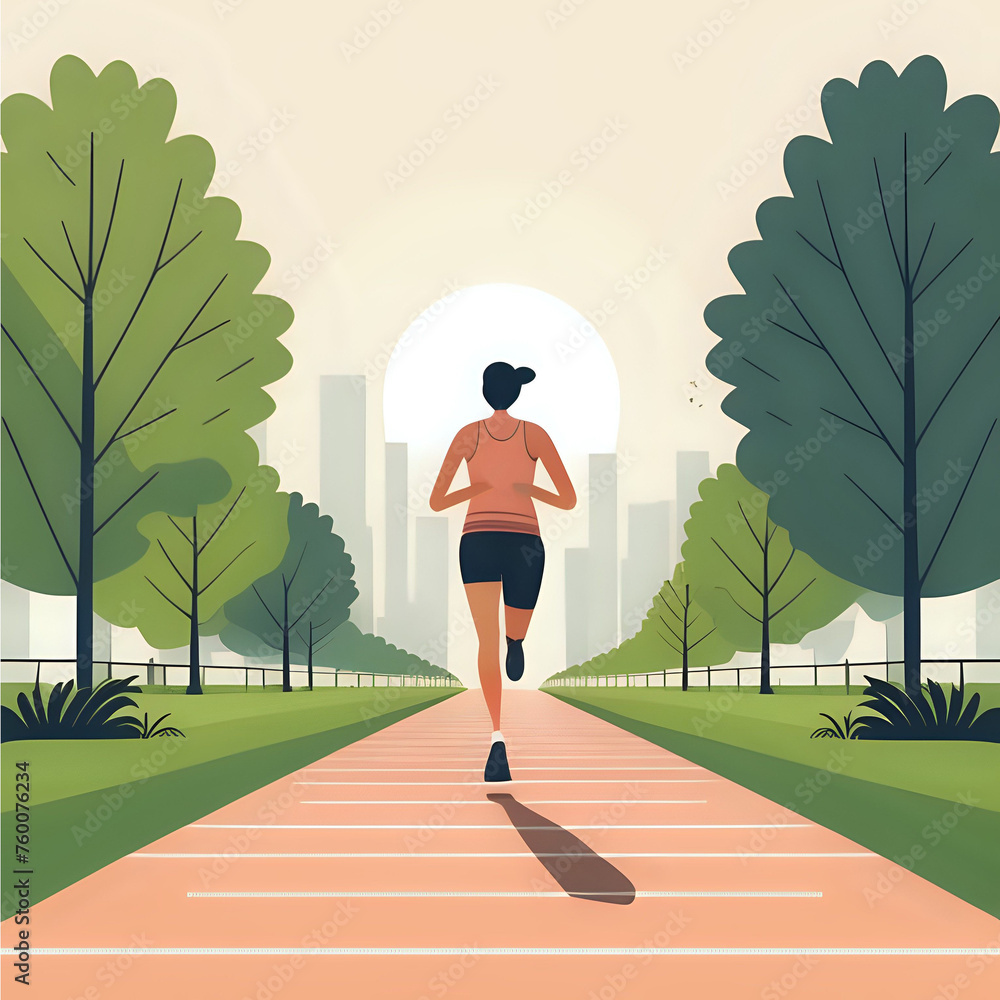 flat illustration of Jogging into the nature in urban park - generated by ai