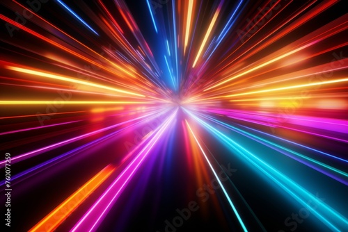 Vivid 3d abstract multicolor spectrum with bright orange blue neon rays and colorful glowing lines