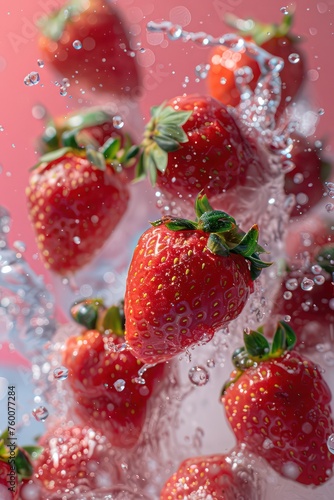 Strawberry Splash - Fresh strawberries amidst a dynamic water splash, capturing the essence of freshness and vitality.
