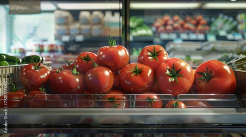 Fresh Tomatoes Display in a Grocery Store Generative AI
