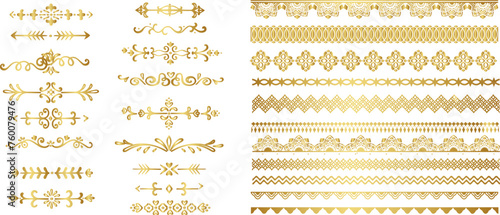 Gold floral ornament. Set of Decorative vintage frames and borders set