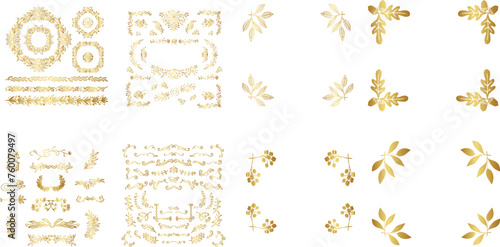 Gold floral ornament. Set of Decorative vintage frames and borders set photo