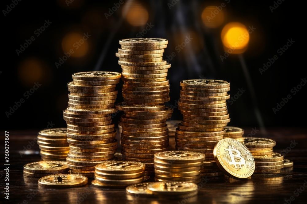 Crypto currency Bitcoin BTC Bitcoin golden coins on a chart, Blockchain technology, bitcoin mining concept Crypto currency Bitcoin BTC Bitcoin golden coins on a chart, Blockchain technology, bitcoin mining concept