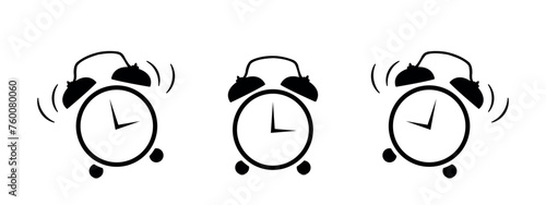 ringing alarm clock icon set, active and unactive, time symbol, simple black vector element