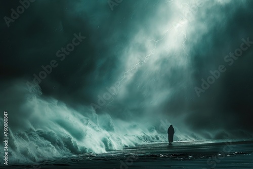  The essence of bravery a lone figure standing against a storm photo