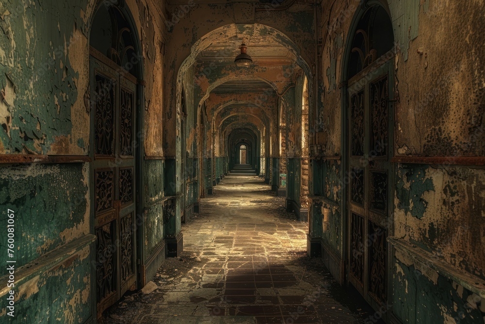  The echo of memories a dimly lit hallway filled with doors