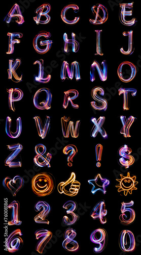 Alphabet and numbers colorful light painting