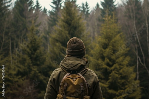 Wallpaper Mural Back view man hunter forest. Sport male. Generate Ai Torontodigital.ca