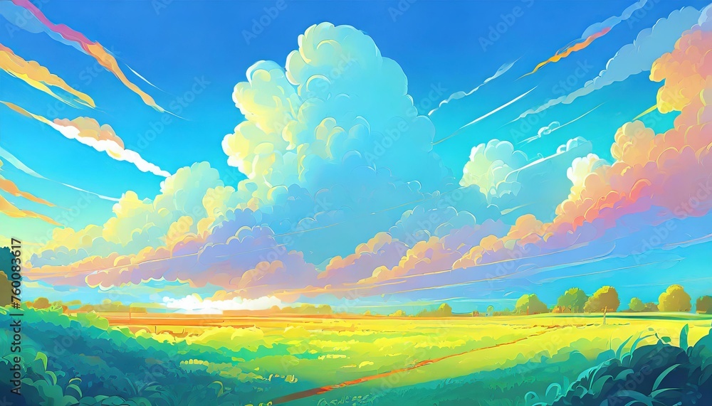 landscape with rainbow, landscape with sun and clouds landscape with rainbow, landscape with sun and clouds