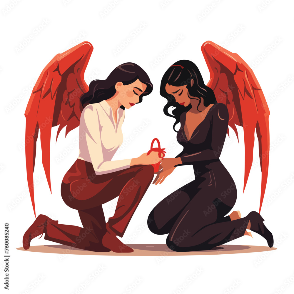 Sexy angel and devil girls kneeling. Can be used se