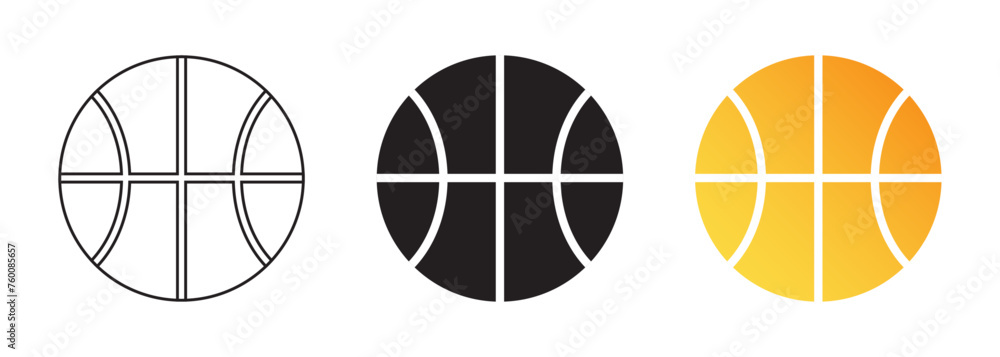 vector basketball ball icons in outline, flat and gradient - obrazy, fototapety, plakaty 