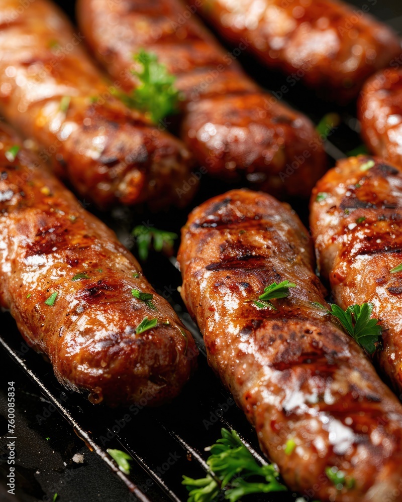 Closeup of Freshly Grilled Breakfast Sausage Links, Cooked to Perfection